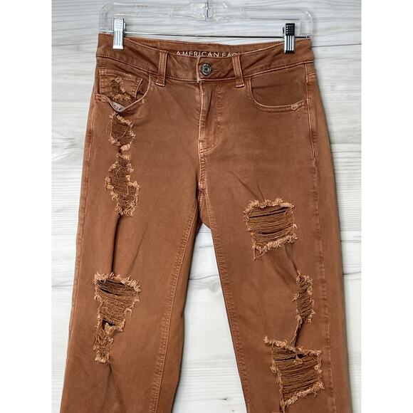 American Eagle Tomgirl Jeans Womens 0 Distressed Super Stretch Ripped Pants Deni - Picture 2 of 15